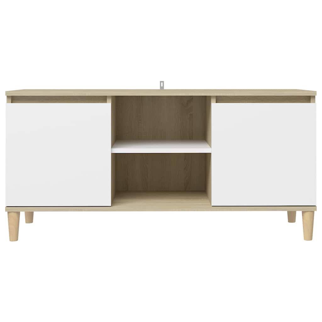 TV Cabinet & Solid Wood Legs White & Sonoma Oak 103.5x35x50 cm