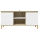 TV Cabinet & Solid Wood Legs White & Sonoma Oak 103.5x35x50 cm