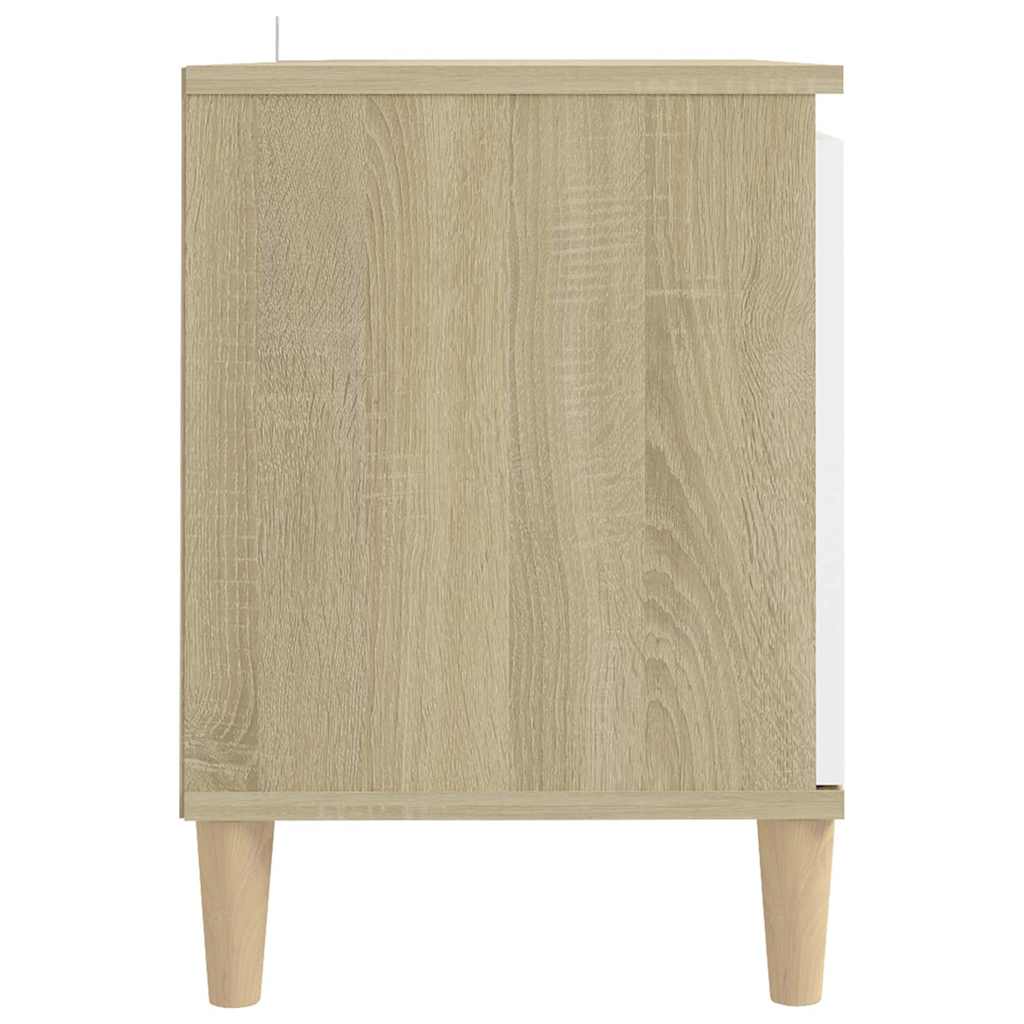 TV Cabinet & Solid Wood Legs White & Sonoma Oak 103.5x35x50 cm