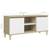 TV Cabinet & Solid Wood Legs White & Sonoma Oak 103.5x35x50 cm