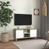 TV Cabinet & Solid Wood Legs White & Sonoma Oak 103.5x35x50 cm