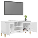 TV Cabinet & Solid Wood Legs High Gloss White 103.5x35x50 cm - Top-Down View