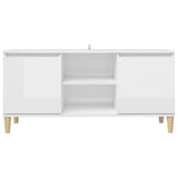 TV Cabinet & Solid Wood Legs High Gloss White 103.5x35x50 cm