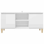 TV Cabinet & Solid Wood Legs High Gloss White 103.5x35x50 cm
