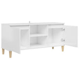 TV Cabinet & Solid Wood Legs High Gloss White 103.5x35x50 cm - Close-Up Angle