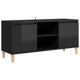 TV Cabinet & Solid Wood Legs High Gloss Black 103.5x35x50 cm