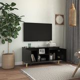 TV Cabinet & Solid Wood Legs High Gloss Black 103.5x35x50 cm - Side View