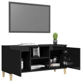 TV Cabinet & Solid Wood Legs High Gloss Black 103.5x35x50 cm