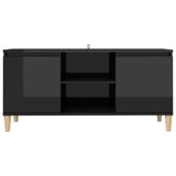 TV Cabinet & Solid Wood Legs High Gloss Black 103.5x35x50 cm - 45-Degree Angle