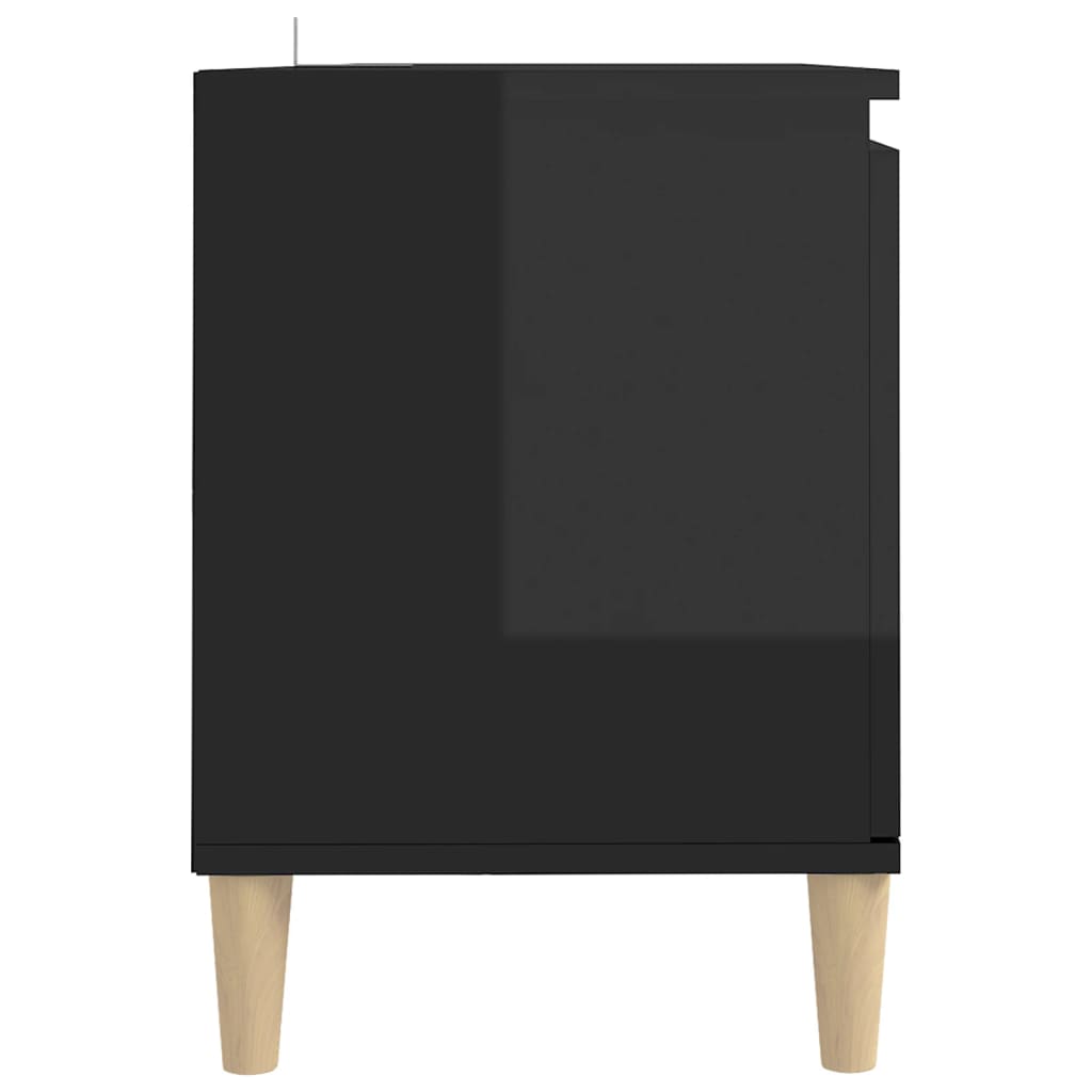 TV Cabinet & Solid Wood Legs High Gloss Black 103.5x35x50 cm