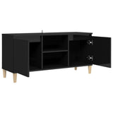 TV Cabinet & Solid Wood Legs High Gloss Black 103.5x35x50 cm - Close-Up Angle