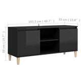 TV Cabinet & Solid Wood Legs High Gloss Black 103.5x35x50 cm - Low Angle