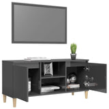 TV Cabinet & Solid Wood Legs High Gloss Grey 103.5x35x50 cm - Top-Down View