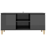 TV Cabinet & Solid Wood Legs High Gloss Grey 103.5x35x50 cm