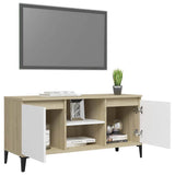 TV Cabinet with Metal Legs White and Sonoma Oak 103.5x35x50 cm - Top-Down View