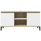 TV Cabinet with Metal Legs White and Sonoma Oak 103.5x35x50 cm - 45-Degree Angle