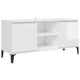 TV Cabinet with Metal Legs High Gloss White 103.5x35x50 cm - Front View