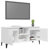TV Cabinet with Metal Legs High Gloss White 103.5x35x50 cm - Top-Down View