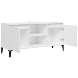 TV Cabinet with Metal Legs High Gloss White 103.5x35x50 cm - Close-Up Angle