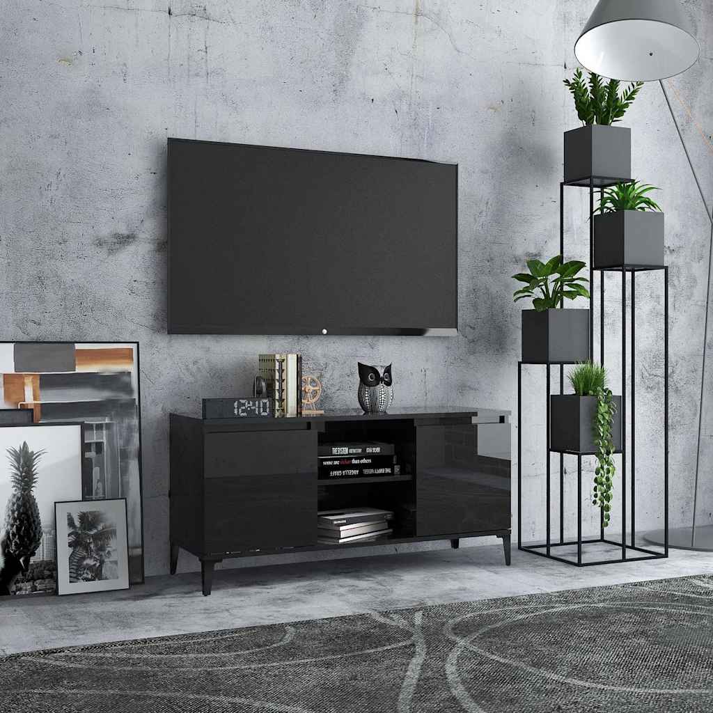 TV Cabinet with Metal Legs High Gloss Black 103.5x35x50 cm