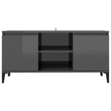 TV Cabinet with Metal Legs High Gloss Grey 103.5x35x50 cm - 45-Degree Angle