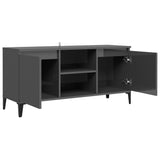 TV Cabinet with Metal Legs High Gloss Grey 103.5x35x50 cm - Close-Up Angle