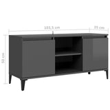 TV Cabinet with Metal Legs High Gloss Grey 103.5x35x50 cm - Low Angle