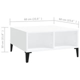 Coffee Table White 60x60x30 cm Engineered Wood - Rear View