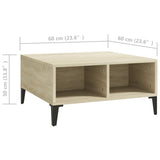Coffee Table Sonoma Oak 60x60x30 cm Engineered Wood - Rear View