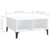 Coffee Table High Gloss White 60x60x30 cm Engineered Wood - Rear View