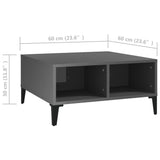 Coffee Table High Gloss Grey 60x60x30 cm Engineered Wood - Rear View