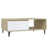 Coffee Table White and Sonoma Oak 90x60x35 cm Engineered Wood - Front View
