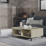 Coffee Table White and Sonoma Oak 90x60x35 cm Engineered Wood - Side View