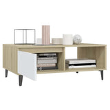 Coffee Table White and Sonoma Oak 90x60x35 cm Engineered Wood - Top-Down View