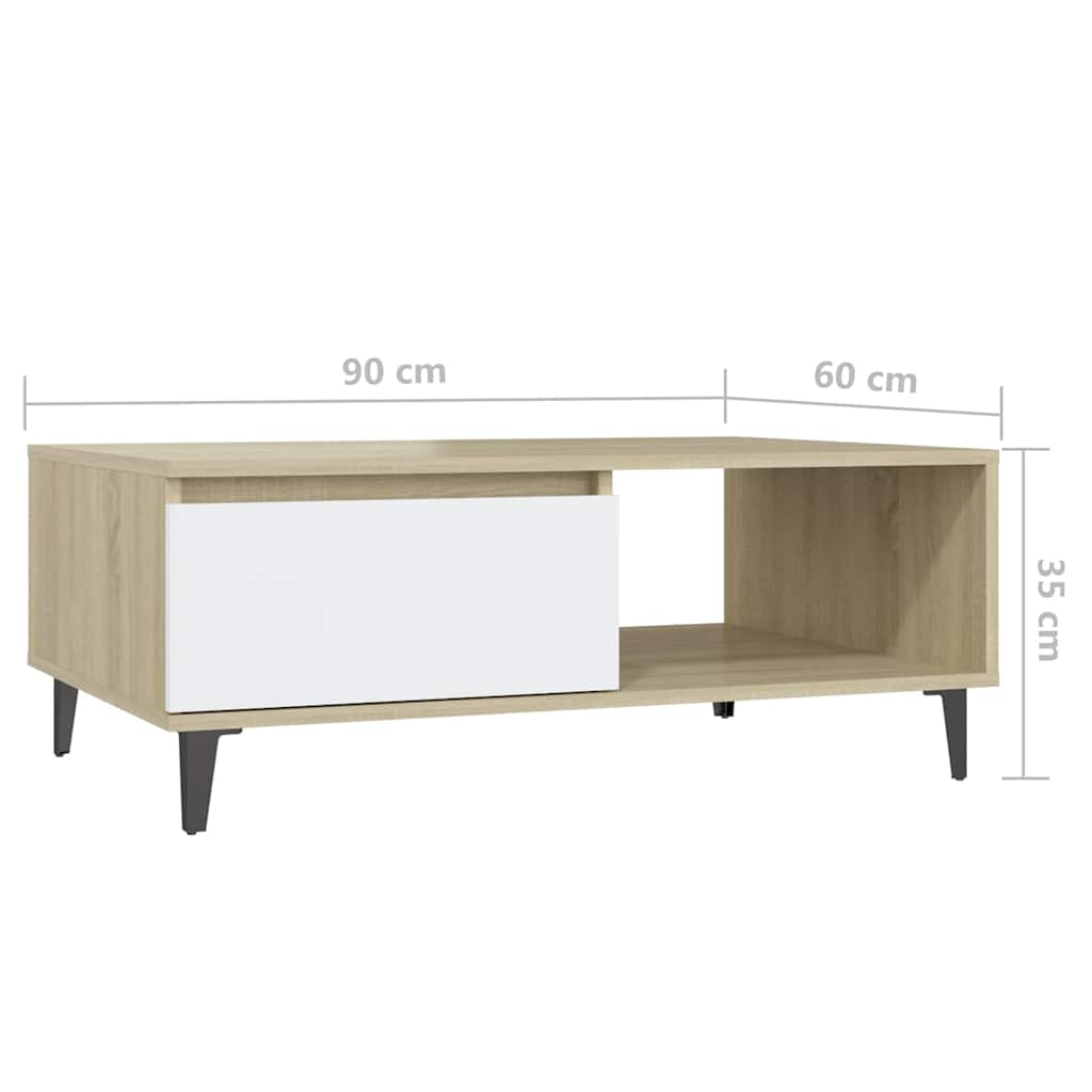 Coffee Table White and Sonoma Oak 90x60x35 cm Engineered Wood