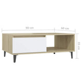 Coffee Table White and Sonoma Oak 90x60x35 cm Engineered Wood