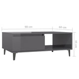 Coffee Table High Gloss Grey 90x60x35 cm Engineered Wood - Low Angle