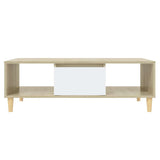 Coffee Table White and Sonoma Oak 103.5x60x35 cm Engineered Wood - 45-Degree Angle