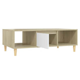 Coffee Table White and Sonoma Oak 103.5x60x35 cm Engineered Wood - Close-Up Angle