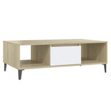 Coffee Table White and Sonoma Oak 103.5x60x35 cm Engineered Wood - Front View