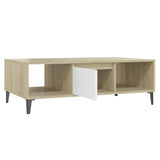 Coffee Table White and Sonoma Oak 103.5x60x35 cm Engineered Wood - Close-Up Angle