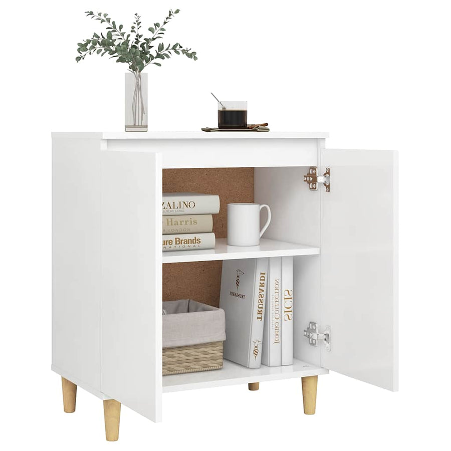Sideboard with Solid Wood Legs White 60x35x70cm Engineered Wood