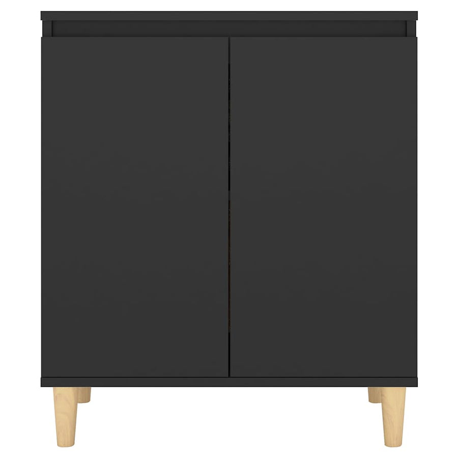 Sideboard with Solid Wood Legs Black 60x35x70 cm Engineered Wood