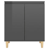 Sideboard&Solid Wood Legs High Gloss Grey 60x35x70 cm Engineered Wood