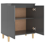 Sideboard&Solid Wood Legs High Gloss Grey 60x35x70 cm Engineered Wood - Close-Up Angle