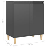 Sideboard&Solid Wood Legs High Gloss Grey 60x35x70 cm Engineered Wood