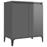 Sideboard High Gloss Grey 60x35x70 cm Engineered Wood - Front View