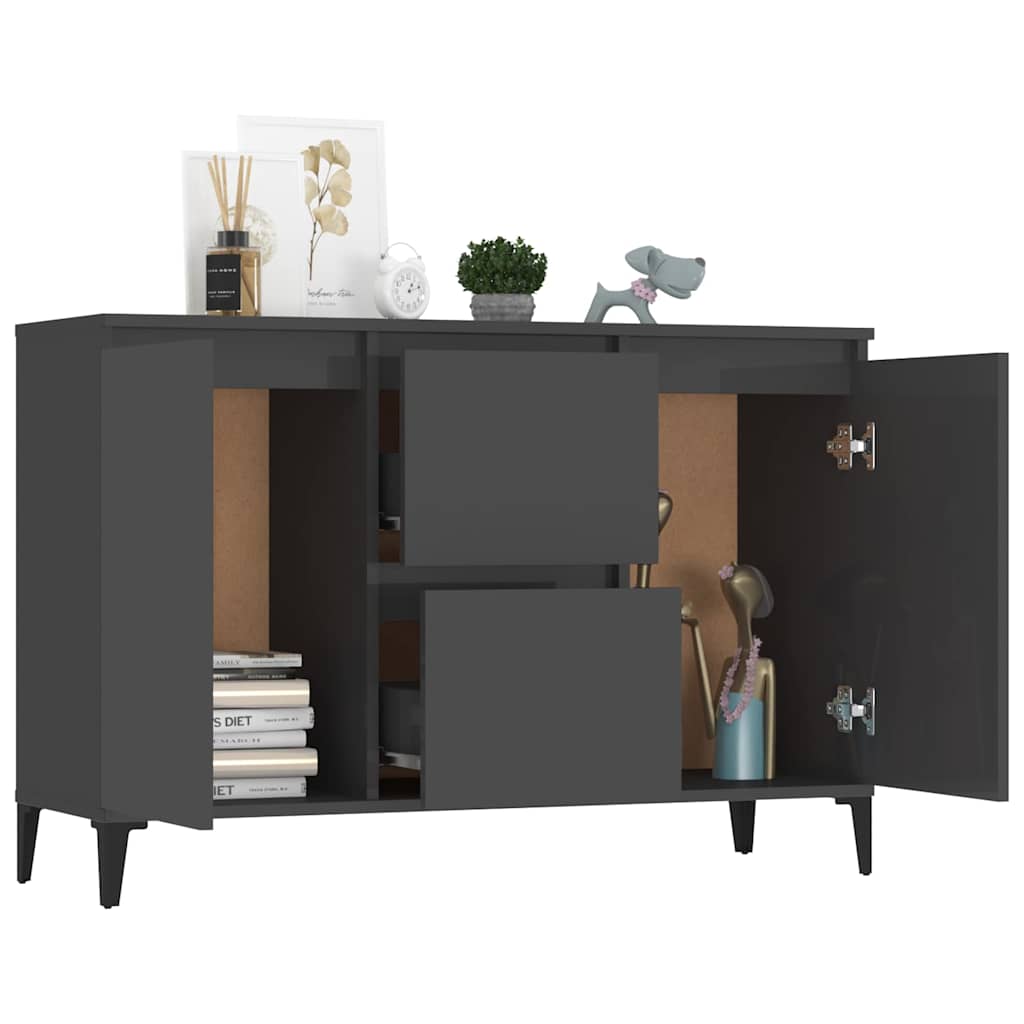Sideboard High Gloss Grey 104x35x70 cm Engineered Wood