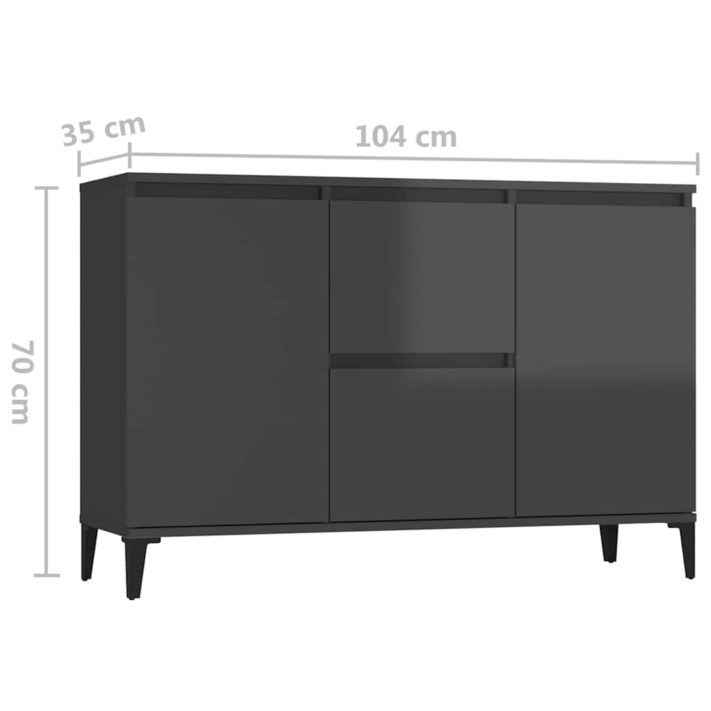 Sideboard High Gloss Grey 104x35x70 cm Engineered Wood
