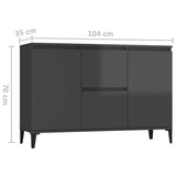 Sideboard High Gloss Grey 104x35x70 cm Engineered Wood